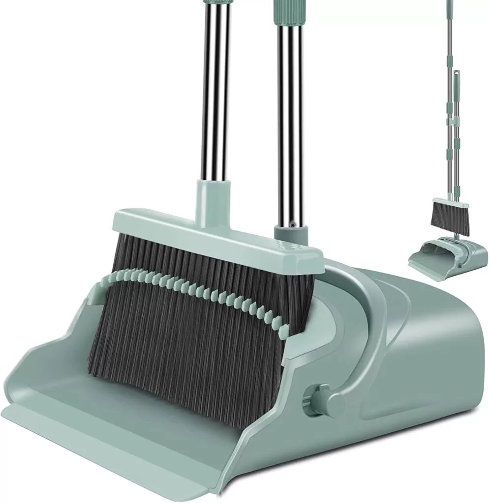 A broom and dust pan make cleaning a breeze. 