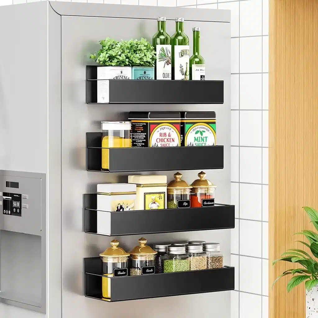 A space saving technique to declutter the kitchen is to use magnetic organization, a great idea for your home. 