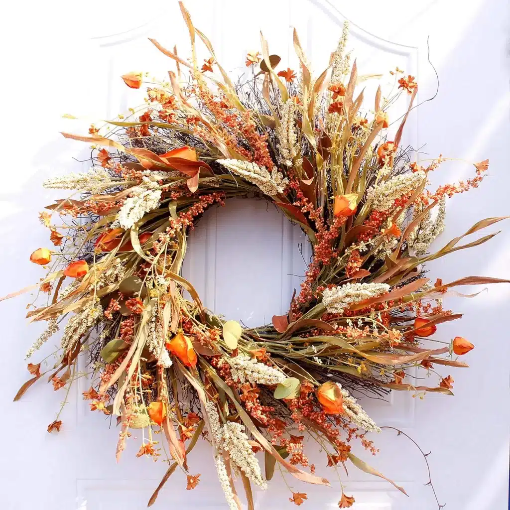 This is one of the more unique fall door wreaths. 