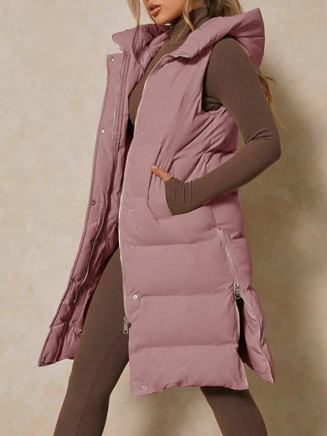 Puffy Vest is a favorite layering piece in winter fashion. Looks great with sneakers or low cut boots.