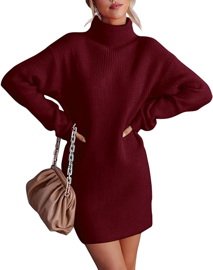 Turtle neck sweater dress for warmer winter style