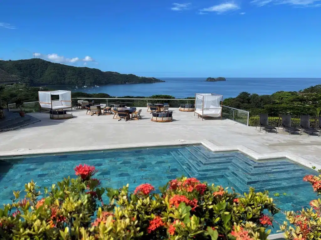 A view from one of the pools at Villa Sol in Costa Rica, overlooking one of the best beaches, Playa Hermosa.