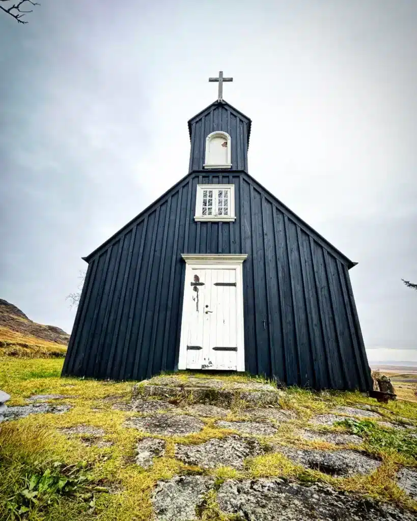 A black church along the Golden Circle route in Iceland. 