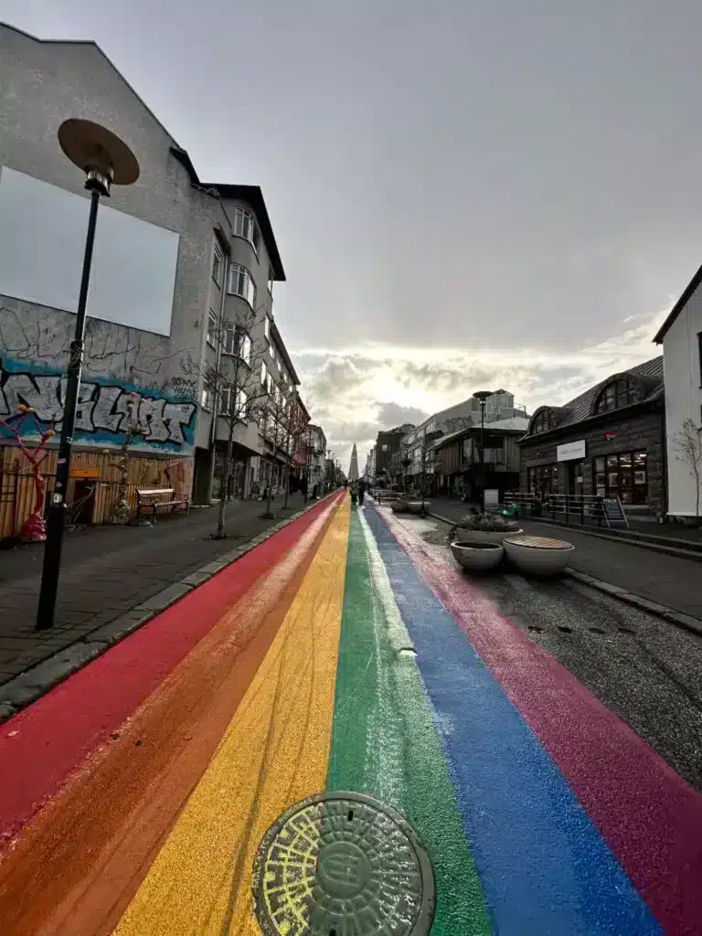 Rainbow Street in Iceland has a lot of shopping and is in the city center. 