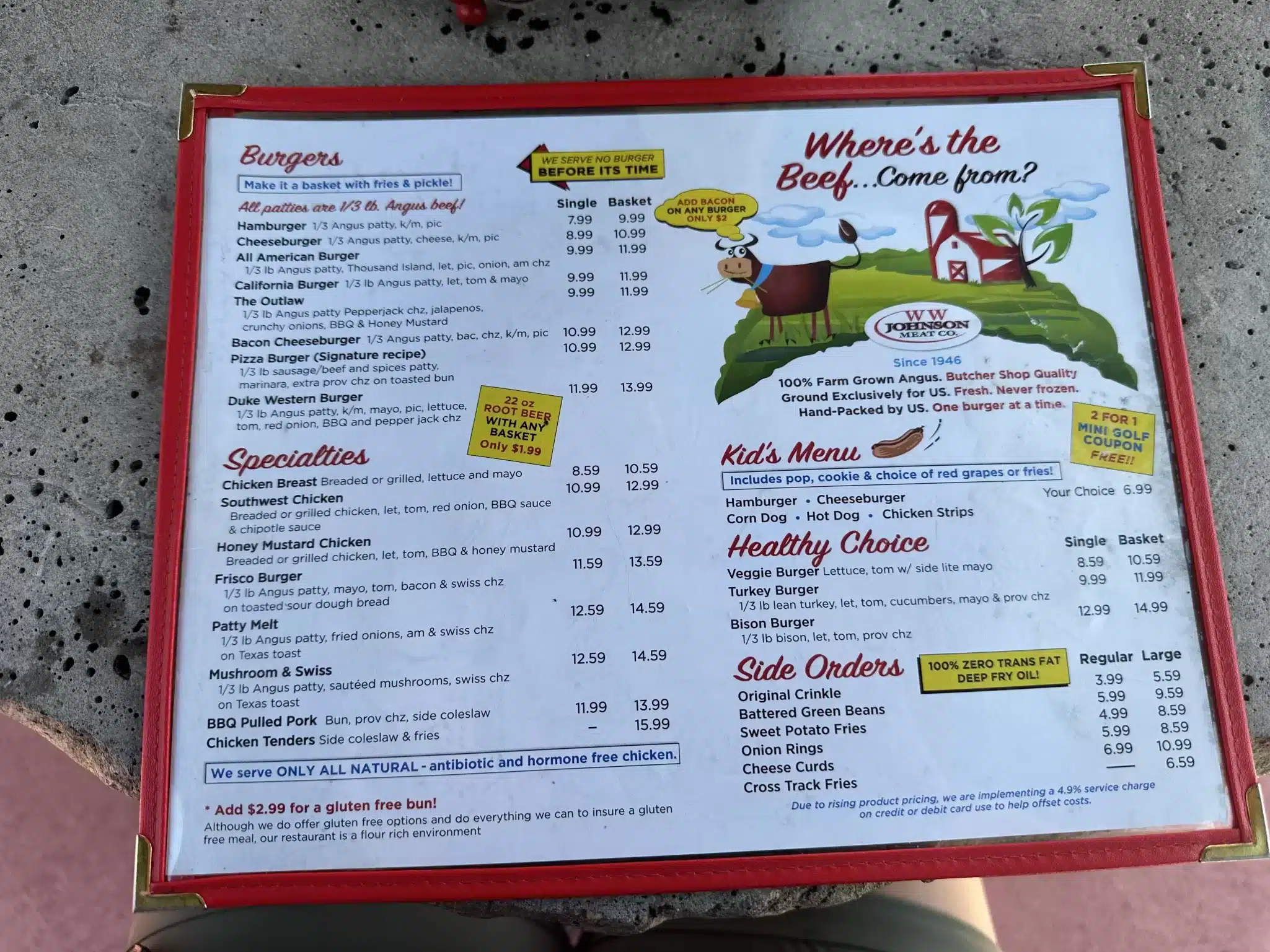 The menu at The Drive-In in Taylors Falls, a classic American diner. 