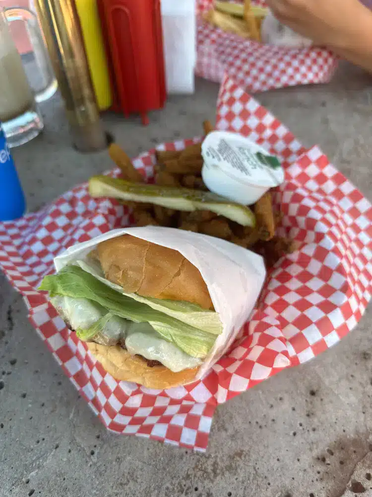 A bison burger, one the the best in Taylors Falls MN restaurants. 