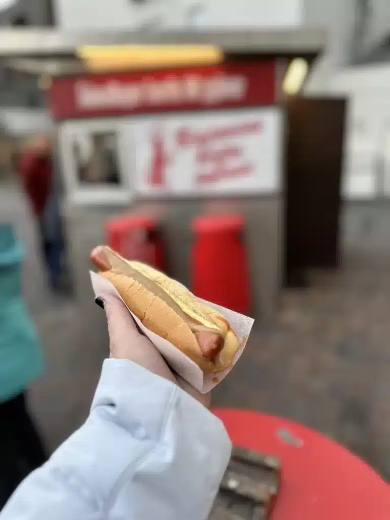 Eating a hotdog during a 3 day trip to Iceland in October.