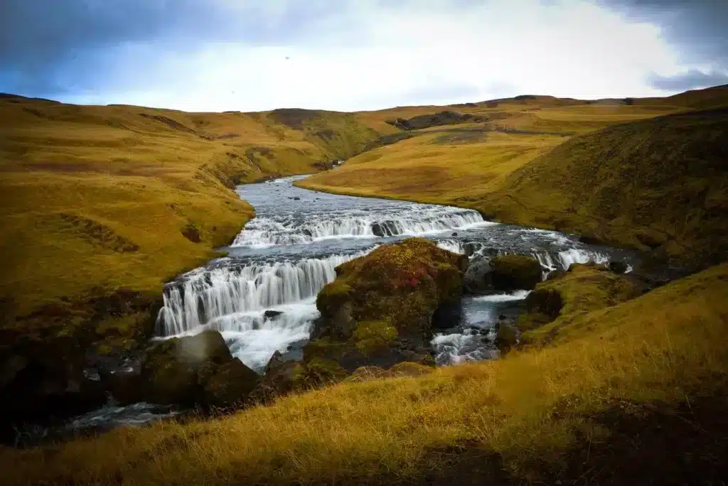 The view from the top of Skogafoss, the second waterfall between Selfoss and Vik. 