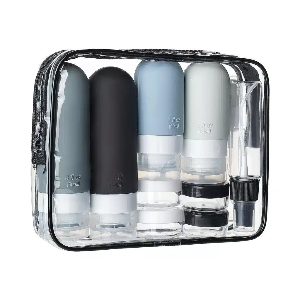 Refillable toiletry bottles are the way to travel.