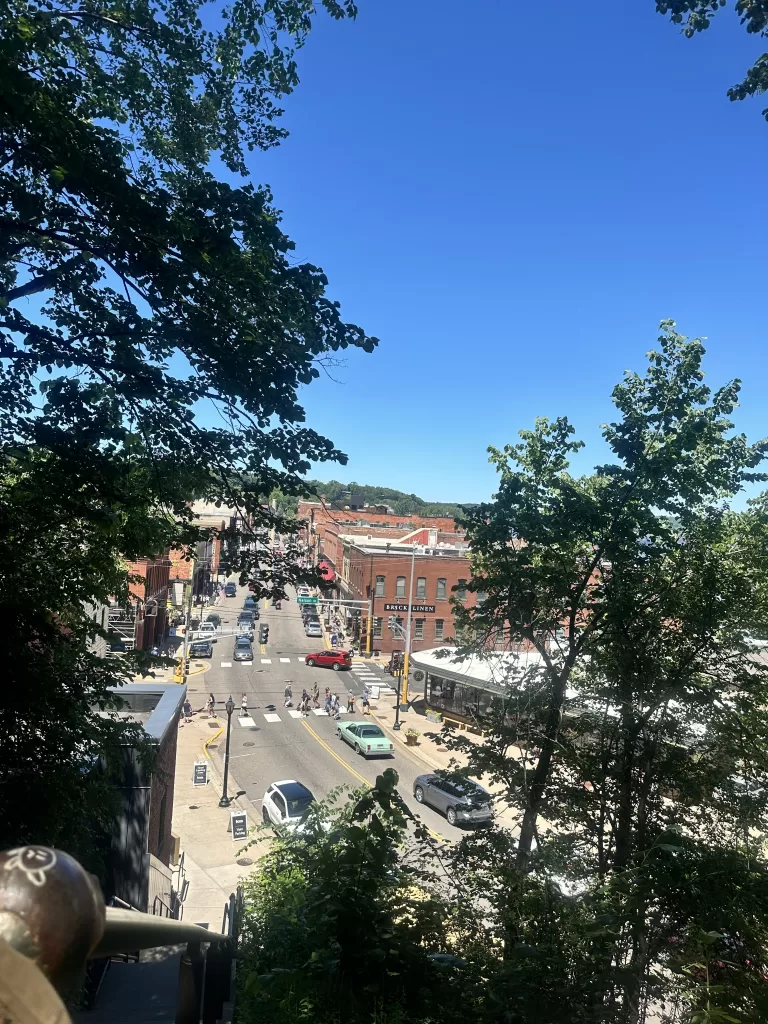 A view of downtown Stillwater, MN from the iconic steps. 