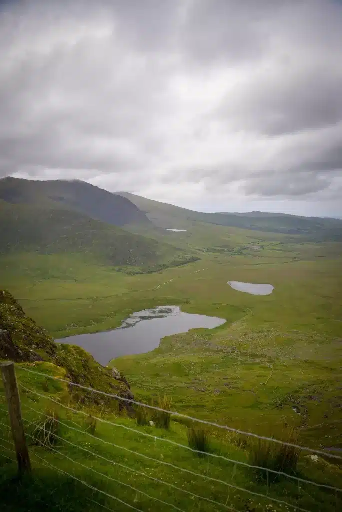 Valley views along the Dingle Peninsula driving route map. 