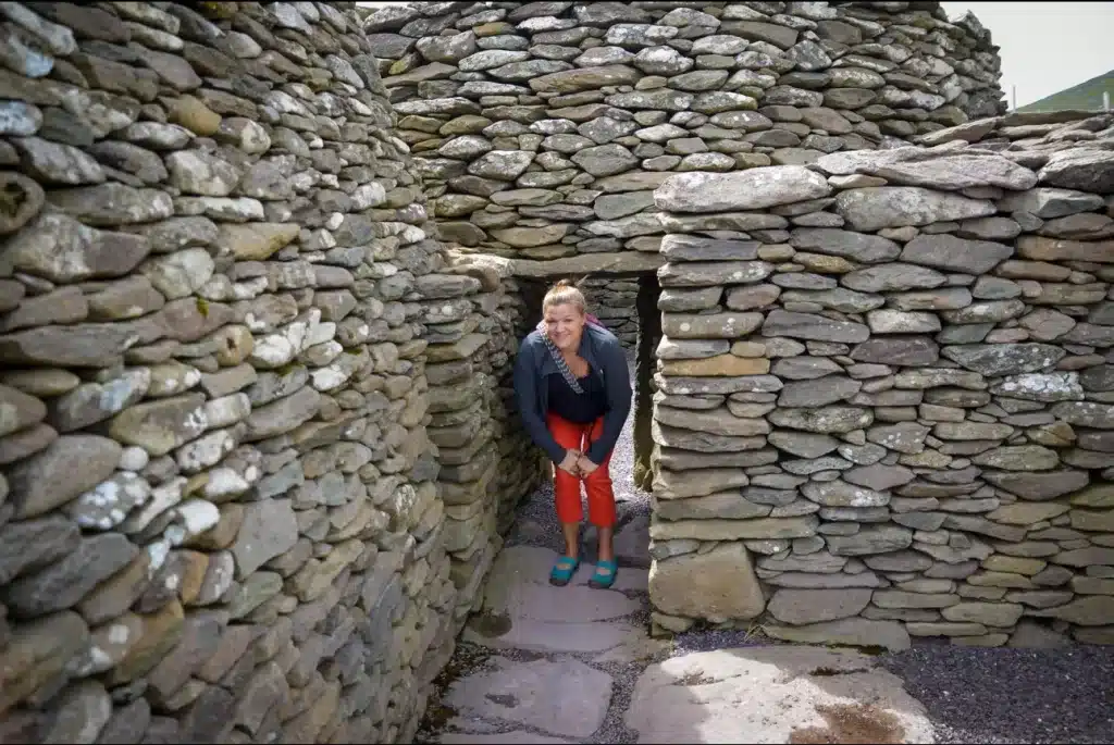 Beehive huts are scattered along the Dingle Peninsula route map and one of the stops on the Slea Head drive map. 